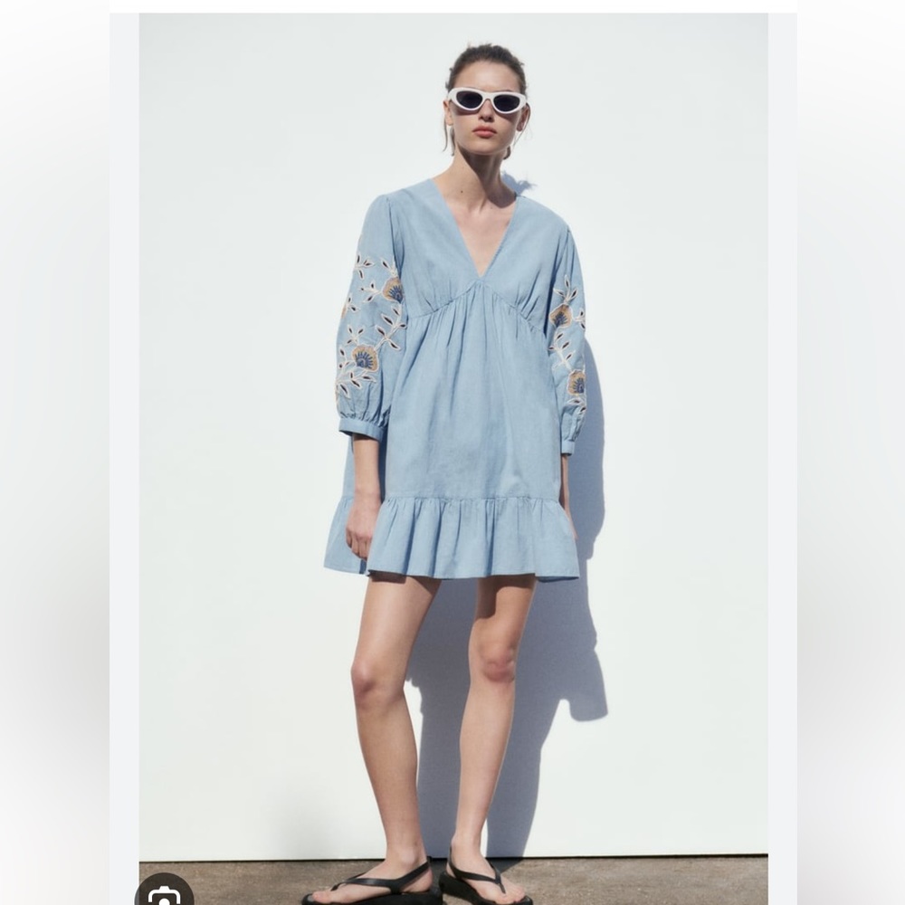 NWOT Zara Embroidered Linen Blend dress